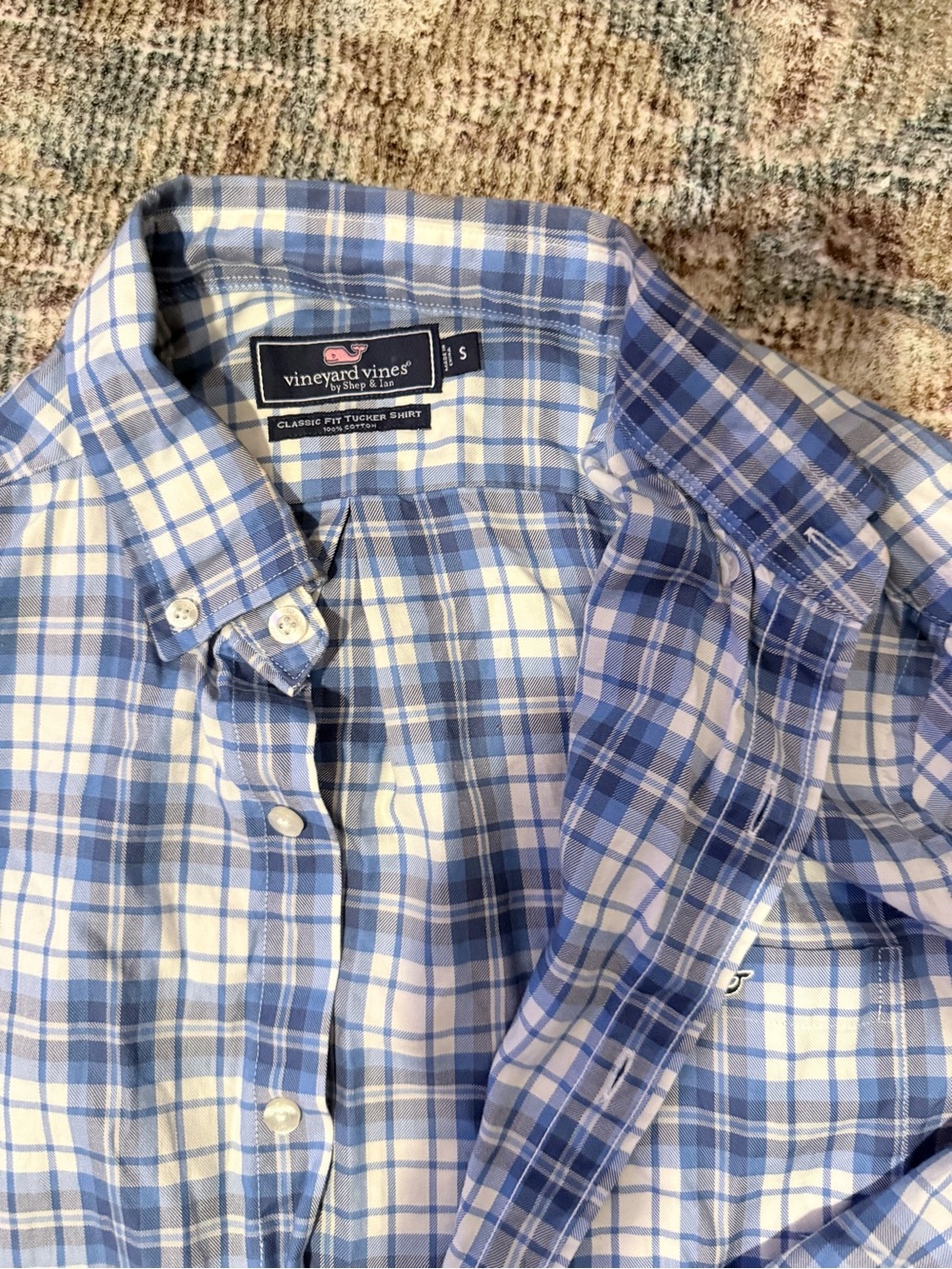 Vineyard Vines Light Blue and White Plaid Button-Down Shirt